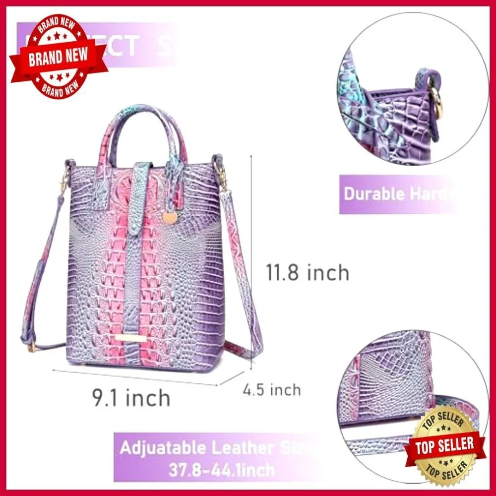 Vegan Leather Crocodile Tote Bag with Shoulder Strap for Work Travel